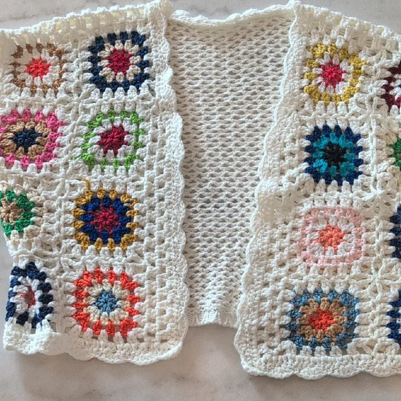 Colorful Crochet Girls Sweater Cardigan Hippie Halloween Fall - Picture 3 of 7